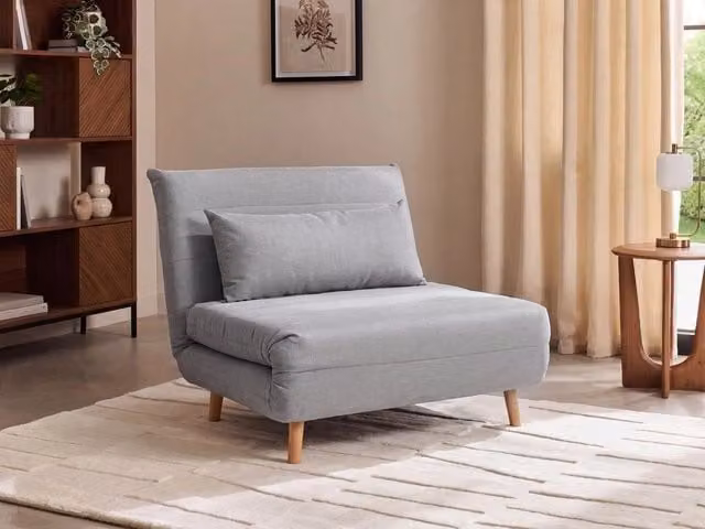 Divano letto pieghevole Beliani in tessuto grigio con struttura in legno di betulla stile scandinavo – 1