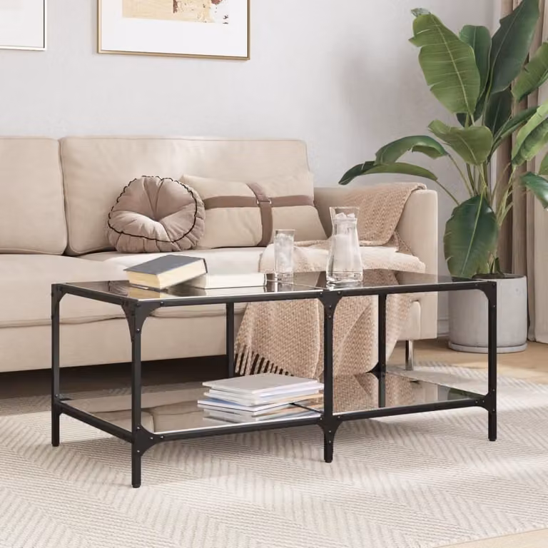 Maison Exclusive - Tavolino con piano in vetro, nero, 98,5x50x40 cm, struttura in acciaio