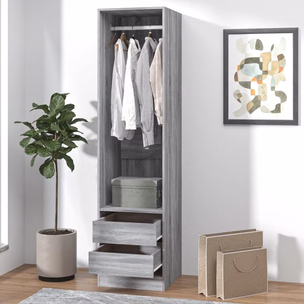 The Living Store Armadio con cassetti Grey Sonoma 50x50x200 cm