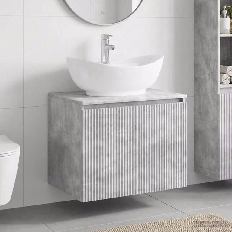 Set di mobili per il bagno moderno vidaXL in MDF Grigio con vanità a parete