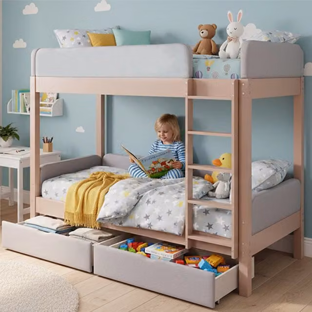 Letto a castello funzione salvaspazio legno grigio naturale 90x200 cm