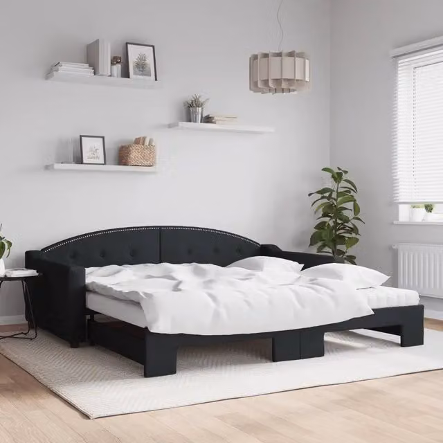 Divano Letto Estraibile vidaXL in Tessuto Nero con Materasso, Ideale per Soggiorno e Camera da Letto, L/P/H: 223 x 110 x 75 cm, Dimensioni Materasso: 100 x 200 cm