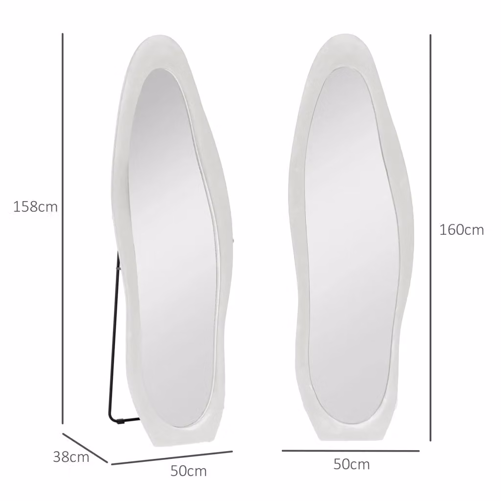 Specchio da terra intero WISHDOR bianco con design ondulato moderno, L: 50 cm, H: 160 cm – 2