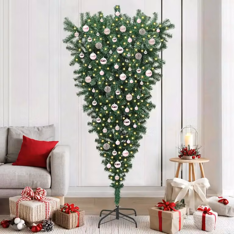 vidaXL Albero di Natale artificiale preilluminao capovolto con set di palline