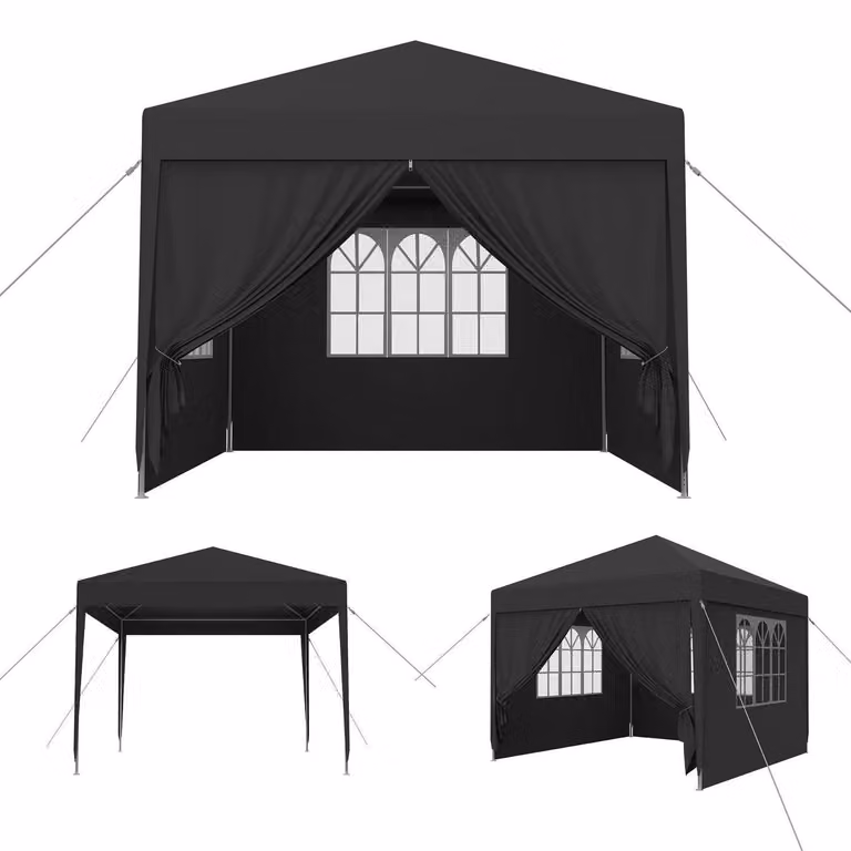 Gazebo da giardino 3x3 metri, impermeabile, con protezione UV, dotato di pannelli laterali e finestre, colore antracite