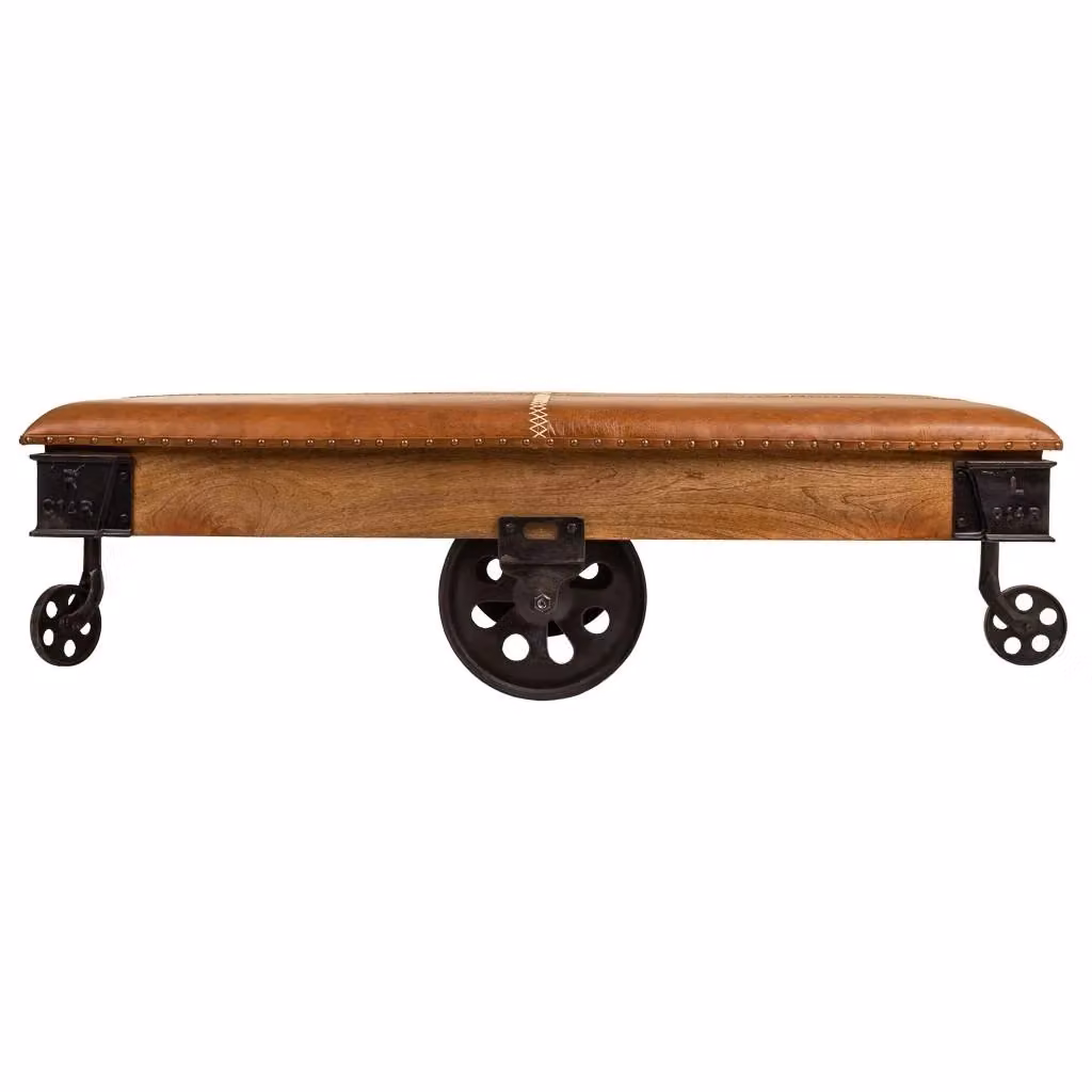 Tavolino rettangolare Wanderlust Deco in legno di mango, metallo e pelle marrone L: 165 cm, P: 90 cm, H: 52 cm – 2