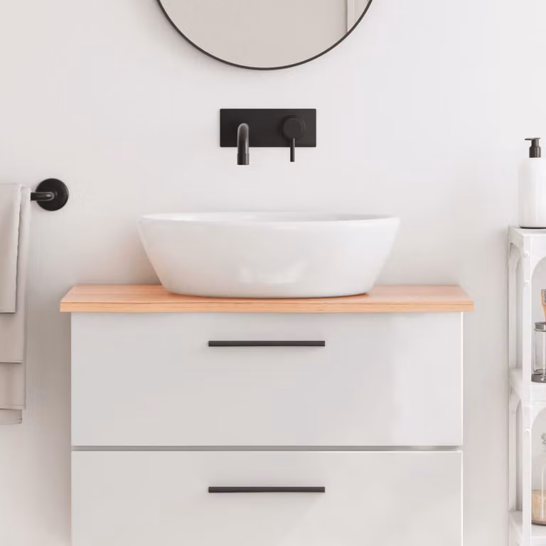 Piano da bagno vidaXL in legno massello trattato, colore marrone chiaro, L 80 cm x P 40 cm x H 2 cm