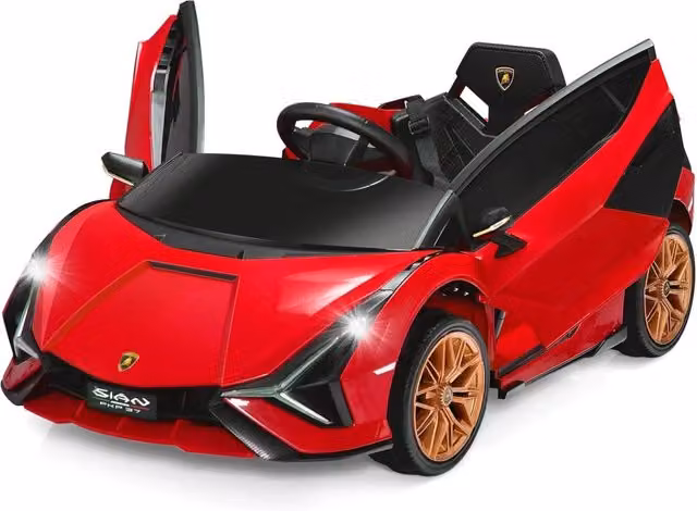 Macchina Elettrica Lamborghini Costway da 12V per Bambini con Luci LED, MP3 e Telecomando, Colore Rosso – 1