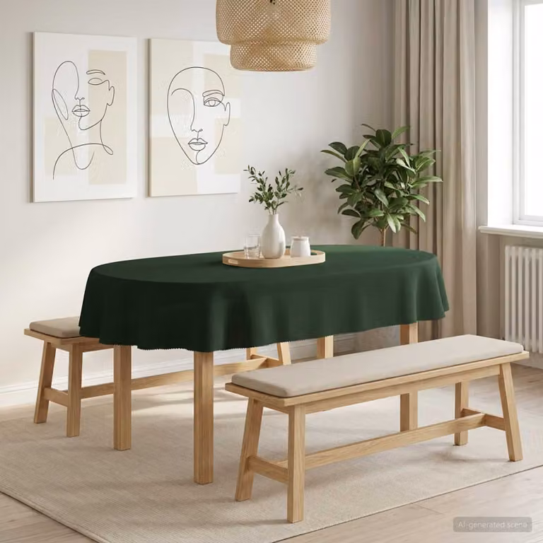 Set di 5 tovaglie ovali vidaXL in poliestere verde scuro, idrorepellenti e lavabili in lavatrice, L 130 cm x P 180 cm