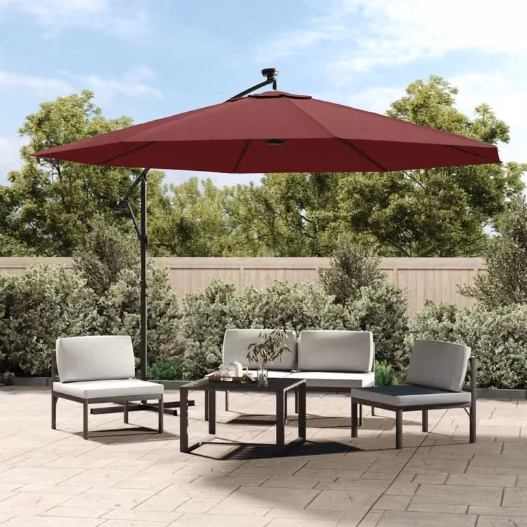 Maison Exclusive - Ombrello per pergolati con illuminazione a LED, palo in acciaio, colore bordeaux, 350 cm
