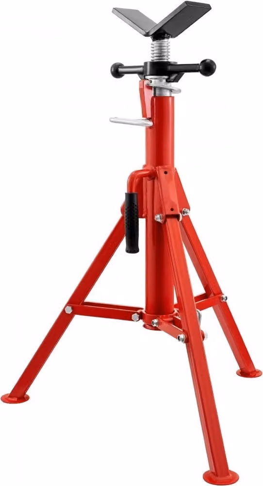 Supporto per tubi Testa a V Acciaio al carbonio-Capacità di carico massima 1134 kg Portata 1134 kg-Supporto tubo Altezza regolabile 61-107 cm-Gambe pieghevoli-Ideale per filettatrici-Scanalature per rulli.