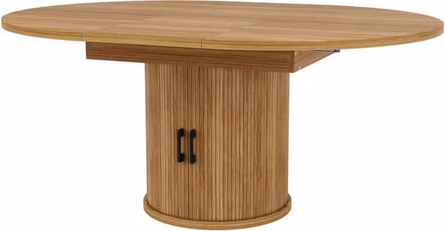 Tavolo da pranzo allungabile rotondo in MDF con finitura noce, 118-158 cm, altezza 76,8 cm, ideale per cucina e balcone