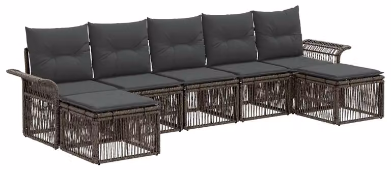 Set da giardino composto da 7 pezzi, colore grigio, realizzato in rattan sintetico