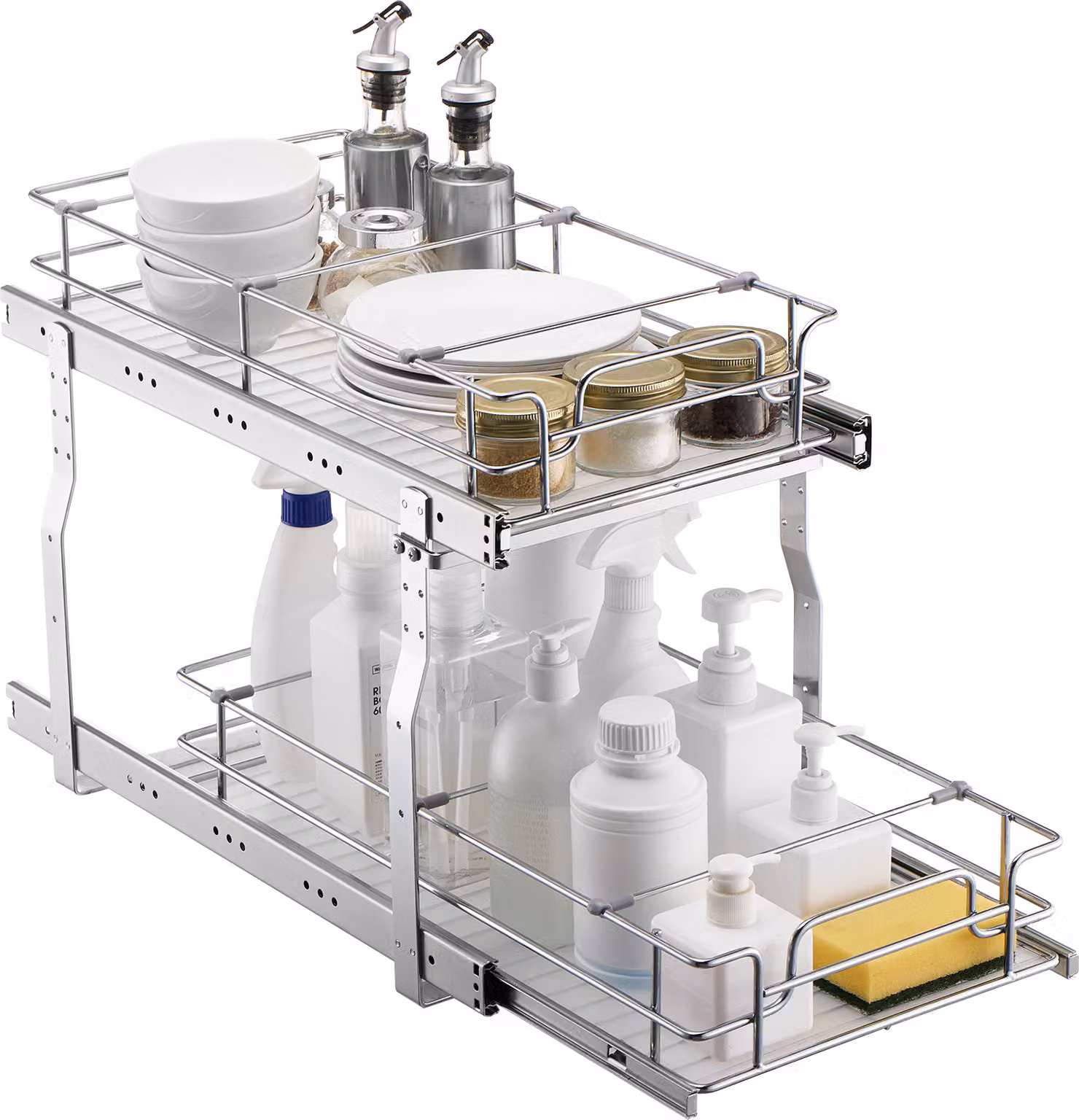 SucceBuy 12" L x 21" P Organizzatore per armadietti estraibili, ripiani estraibili per carichi pesanti. Cassetti estraibili in acciaio cromato per la conservazione della casa. Ideale per gli armadietti della cucina