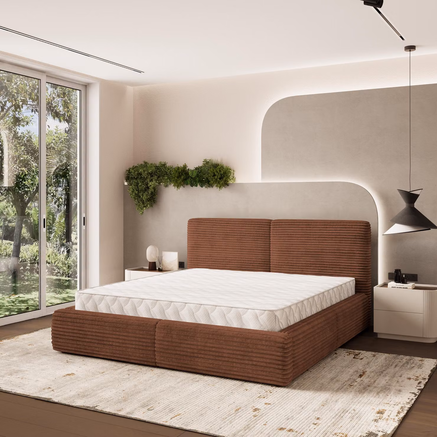 Letto imbottito Masseno FELURO 140x200 cm, letto imbottito con cassetti - Marrone, TILIA 52