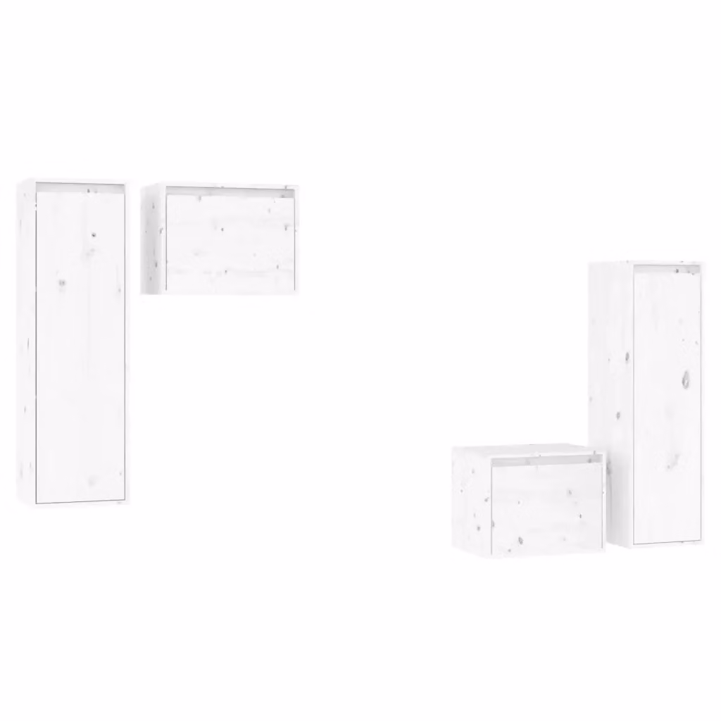 Set di 4 mobili porta TV vidaXL in legno massello di pino bianco lacquered per soggiorno – 2