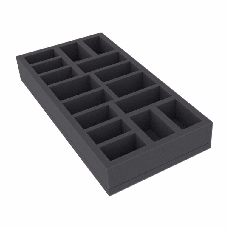 Inserto in schiuma 285 x 142,5 x 40 mm con 16 scomparti per giochi da tavolo e miniature
