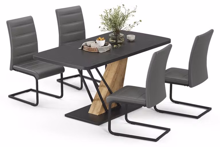 Set di tavoli da pranzo Vicco Fenaro Nero/Rovere dorato 120 x 80 cm con 4 sedie da pranzo, grigio, Model 62995