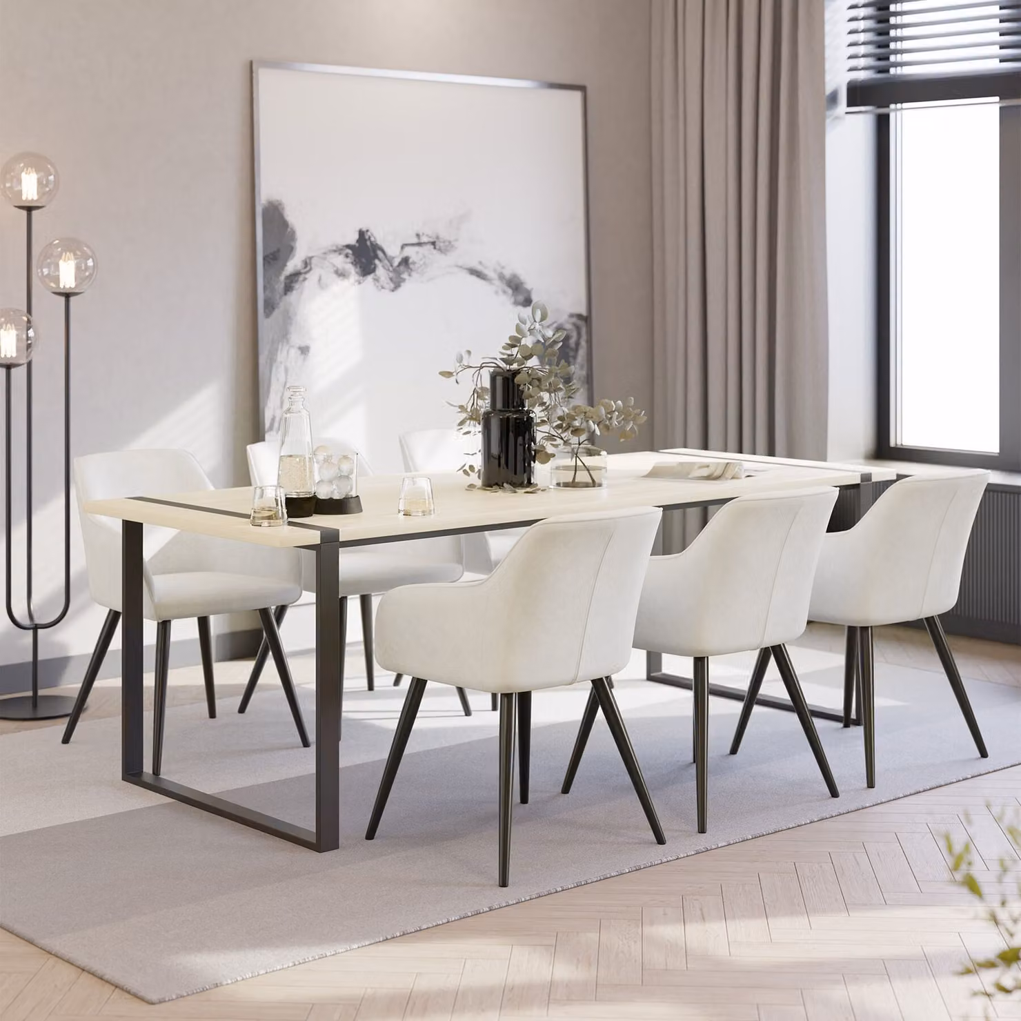 Set di 2 sedie Marilyn tectake in velluto beige con gambe nere in metallo per soggiorno e sala da pranzo – 2