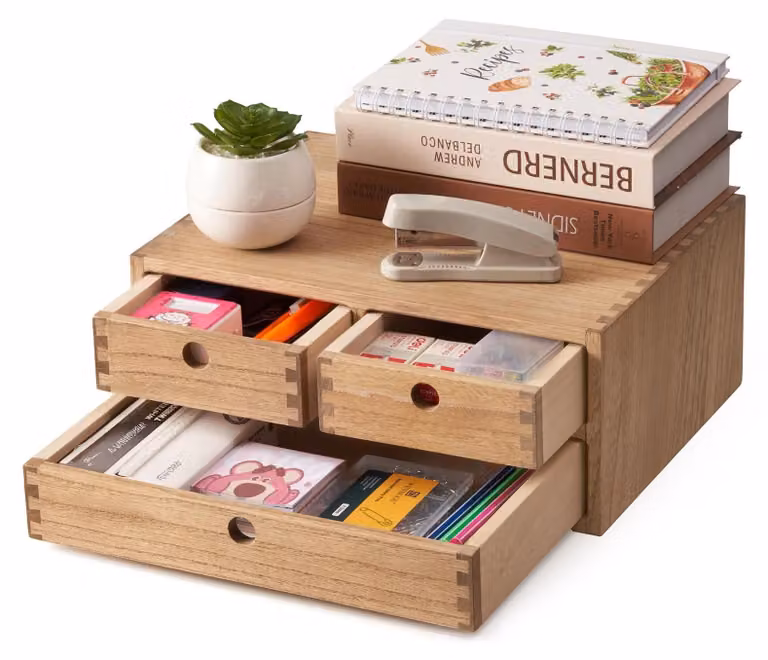 Elzusha - Organizer da scrivania in legno con 3 cassetti, color marrone scuro