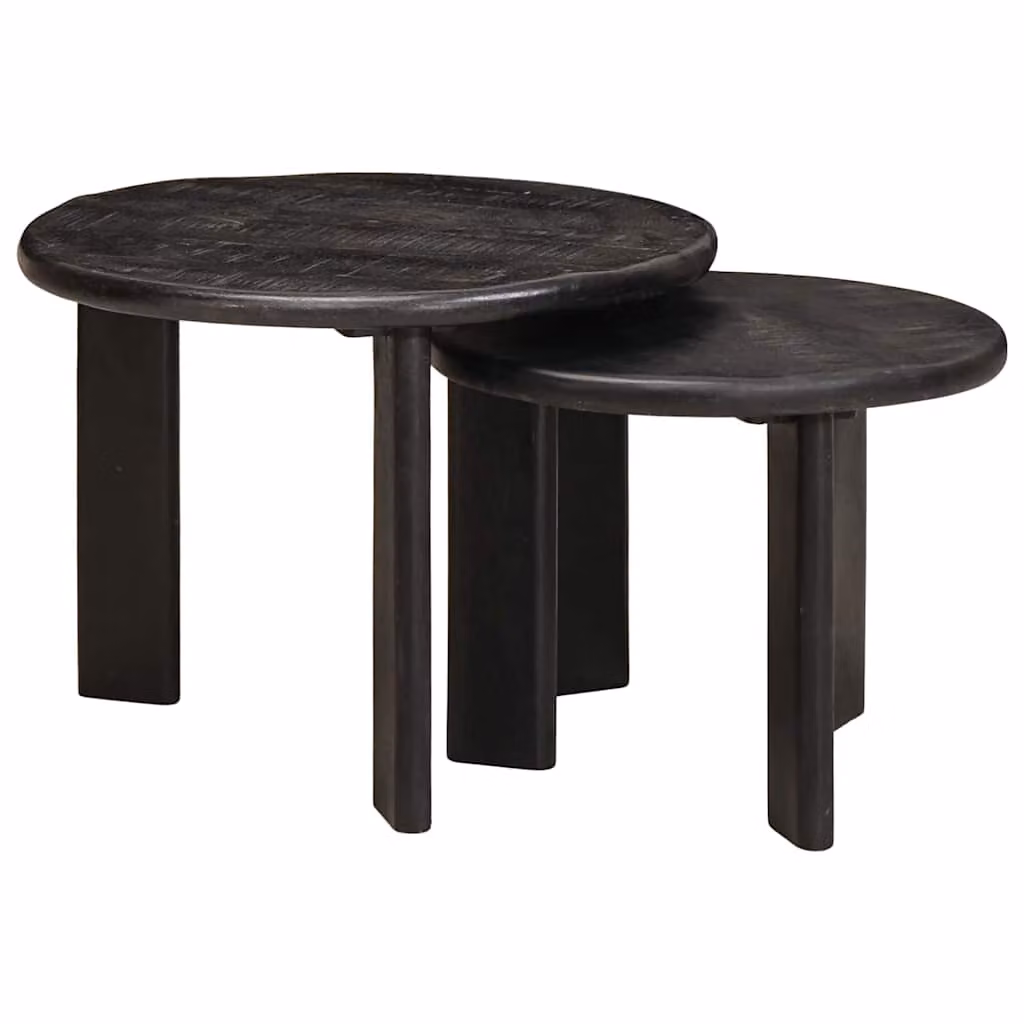Set di 2 tavolini da caffè nido vidaXL in legno di mango nero per soggiorno, Ø 50 cm x 40 cm