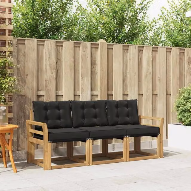 Set di divani da esterno moderni vidaXL in legno di acacia e textilene con cuscini, Bianco e Nero – 1