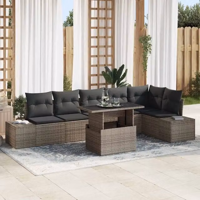 Set Divano da Giardino 7 pz Grigio polyrattan 3349195