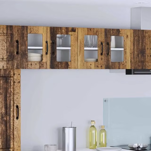 Mobile a parete moderno vidaXL PORTO in legno e vetro marrone con ante in vetro – 1