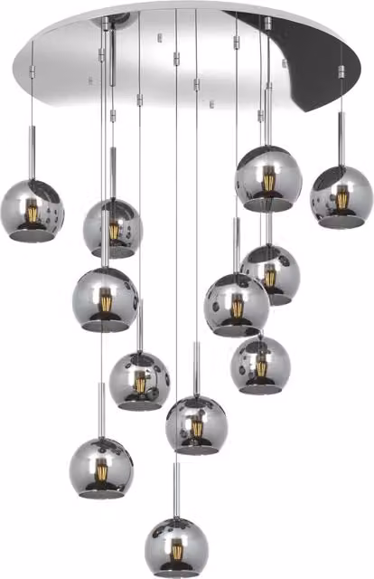 Lampadario a sospensione moderno Top Light in metallo cromato e vetro trasparente con 12 luci E27