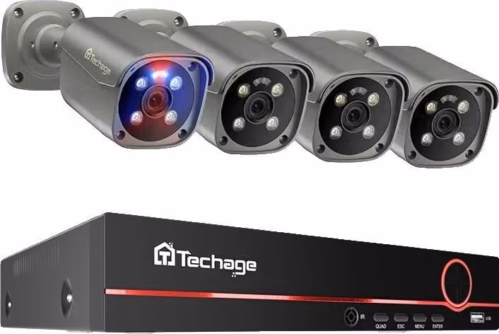 Sistema di telecamere di sicurezza domestica, rilevamento umano AI, comunicazione audio bidirezionale, 8CH 4PCS 8MP CAM, HDD da 1TB integrato, 8CH 4PCS 8MP CAM, HDD da 1TB integrato