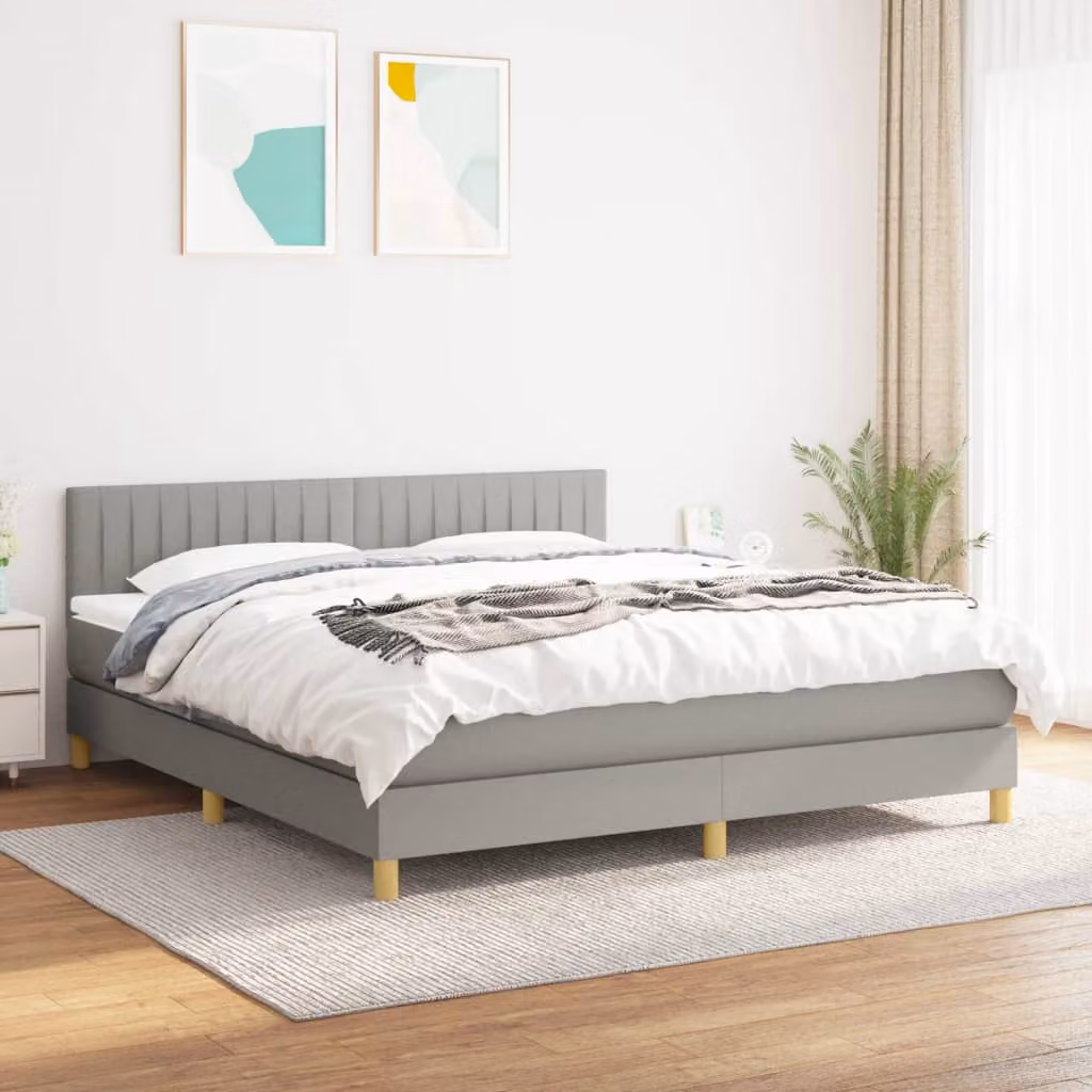vidaXL Giroletto a Molle Ibrido con Materasso in Tessuto Grigio Chiaro e Bianco L/P: 160 x 200 cm