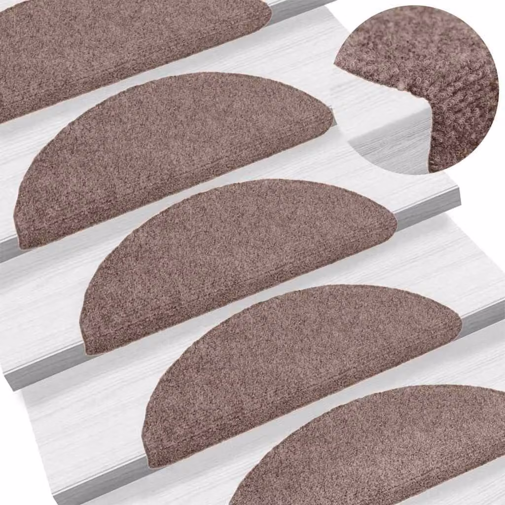 vidaXL Set di 5 Tappetini per Scale Autoadesivi Semicircolari in Polipropilene, Marrone Chiaro, L: 56 cm, P: 17 cm, H: 3 cm