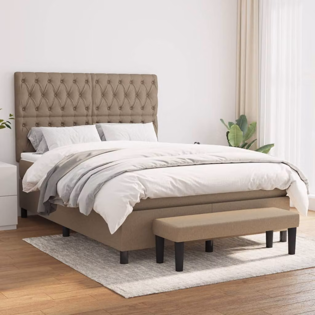 vidaXL Letto Ibrido con Giroletto a Molle e Materasso in Tessuto Beige e Bianco L/P/H: 200 x 140 x 128 cm – 1