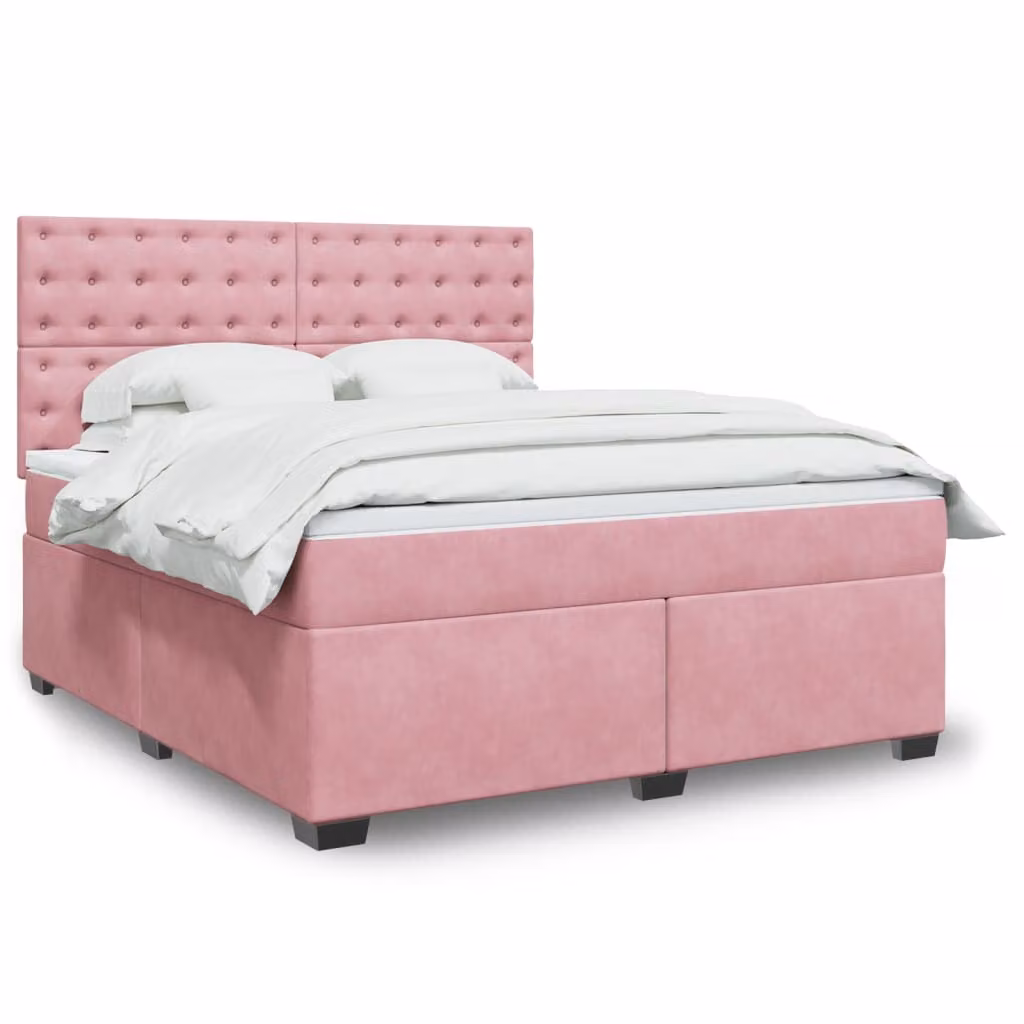 vidaXL Letto Ibrido con Giroletto a Molle e Materasso in Velluto Rosa e Bianco L/P: 180 x 200 cm