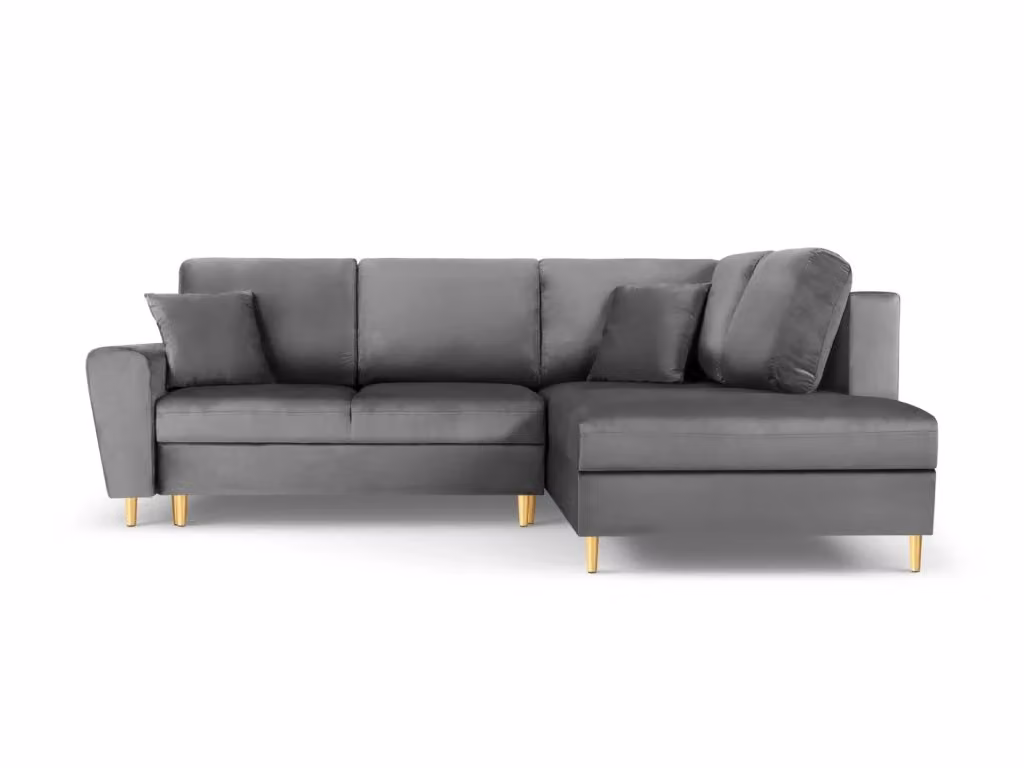 Divano angolare convertibile con contenitore Kyoto Cosmopolitan Design in velluto grigio chiaro, 5 posti, lato destro, L 243 x P 160 x H 88 cm – 2