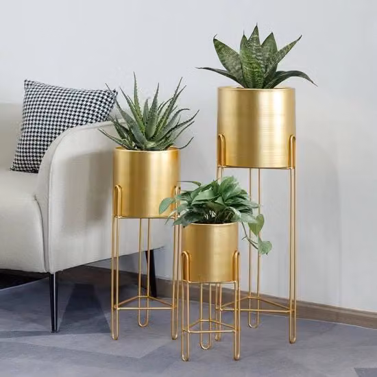 Set di 3 vasi per piante con standard moderne vaschette per piante da appartamento 73 & 55 & 30 cm alto Esterno per Salotto Cucina Ufficio Giardino Balcone Terrazza Decorazione (Oro)