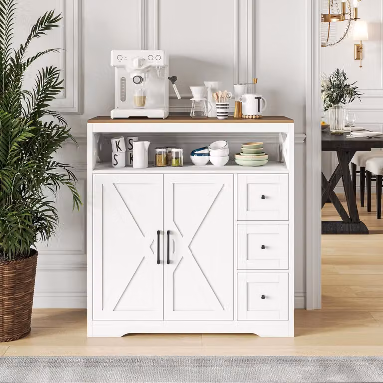 Mobiletto da cucina, credenza con piano di lavoro, 100 cm, bianco, 2 ante, 3 cassetti