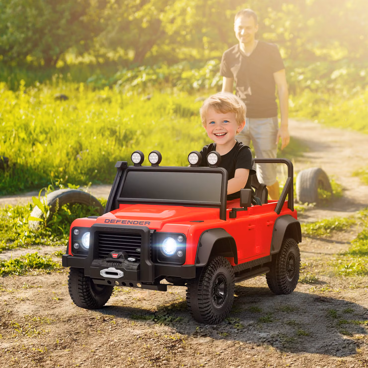 Macchina Elettrica Land Rover AIYAPLAY per Bambini 3-5 Anni con Telecomando, Sospensioni e Luci LED, Rosso – 2
