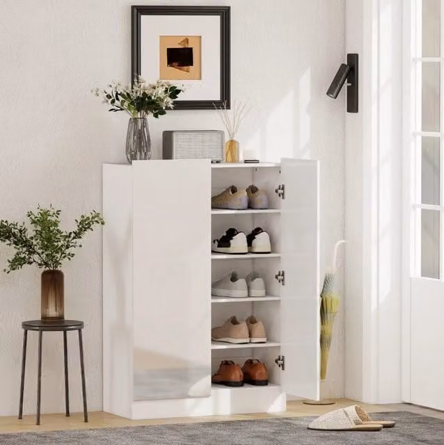 Scarpiera 72x34,5x103 cm bianca in MDF con 5 livelli regolabili