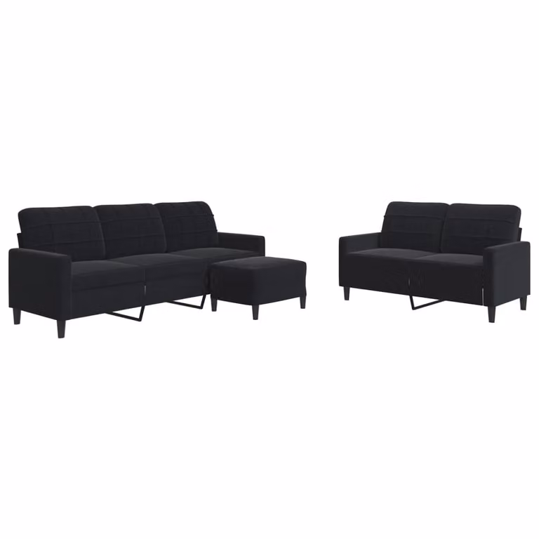Set di Divani 3 pz con Cuscini Nero in Velluto