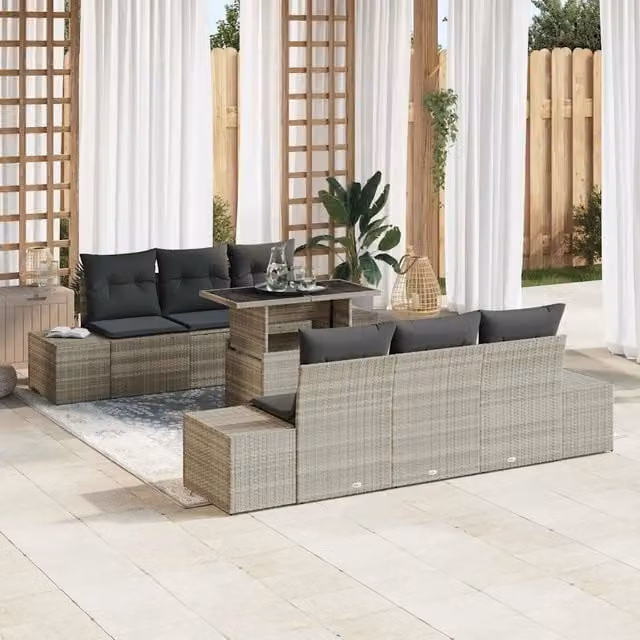 Set di divani 7 pz Grigio chiaro polyrattan 3349108
