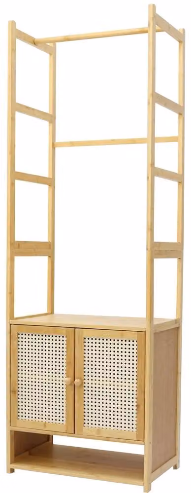 Appendiabiti in bambù autoportante - Armadio per cappotti con ripiano per scarpe - Porta scorrevole - Contenitore per abiti e scarpe - 53x31,5x168 cm - massimo 100 kg - legno naturale