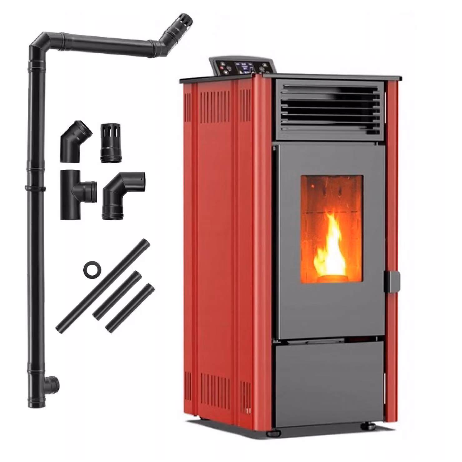 THUNDER® | SOPHIA RED | Stufa a pellet | 8,1 kW | Set di tubi di collegamento Ø 80 mm | rosso