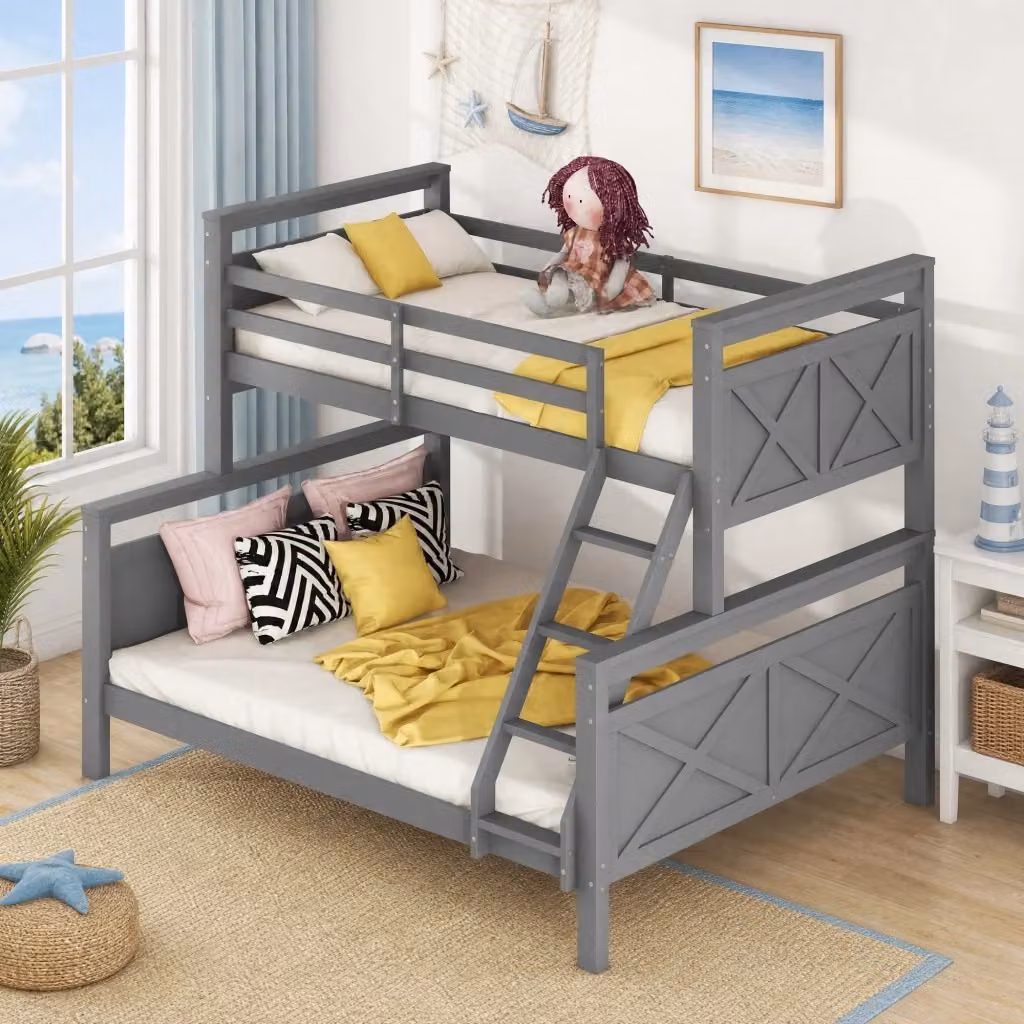 Letto a castello REDOM convertibile in 2 letti separati in legno e MDF, colore grigio, L/P/H: 140 x 200 x 120 cm – 2