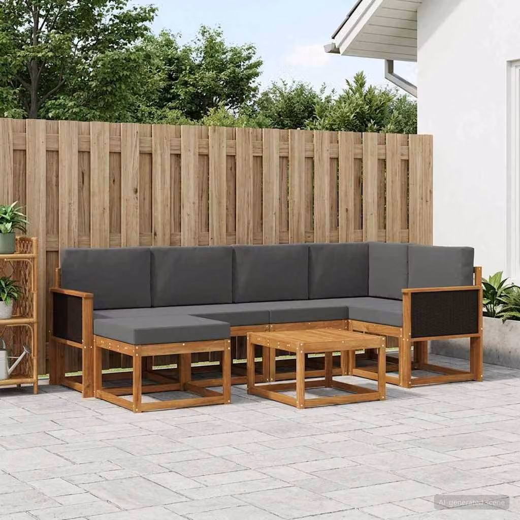Set di divani da esterno vidaXL 7 pz in legno di acacia con cuscini, colore marrone, beige e antracite