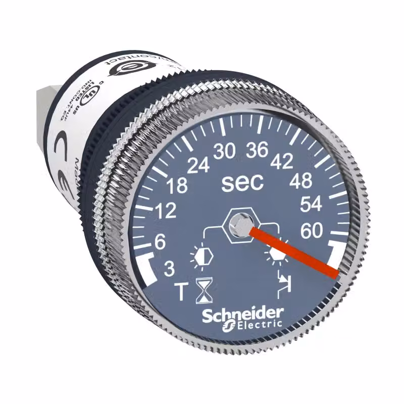 Timer Schneider Electric, relè temporizzato per montaggio frontale, Harmony XB5, plastica, 22 mm, da 3 s a 60 s, 24 V CC XB5DTB23