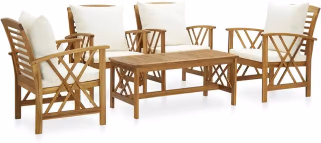 Set Divani da Giardino 5 pz con Cuscini in Massello di Acacia 3057990