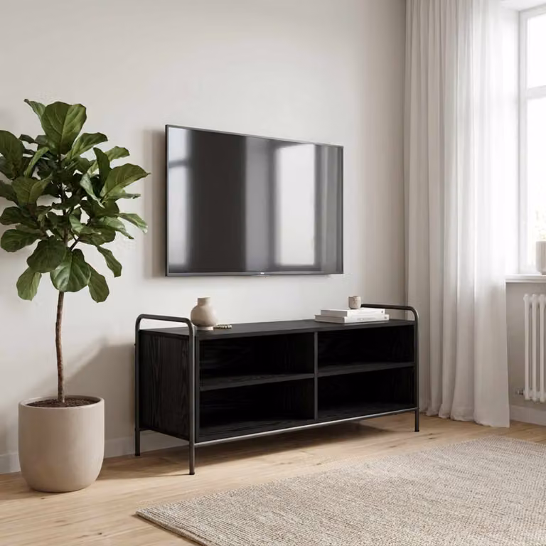 Mobile TV vidaXL Moderno in Rovere e Nero, L 140 x P 39,5 x H 50 cm