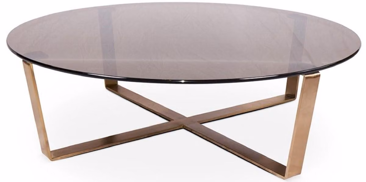 Tavolino Casa Padrino bronzo/oro rosa Ø 105 x h. 38 cm - Tavolino da salotto rotondo con piano in vetro e struttura in acciaio inox - Mobili