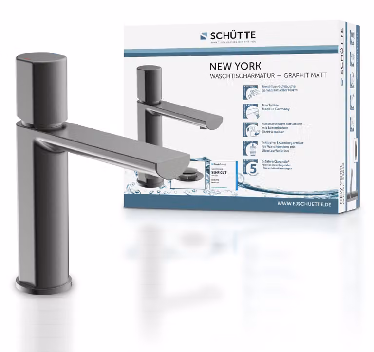 Miscelatore monocomando per lavabo, colore grafite, con valvola di scarico a tappo